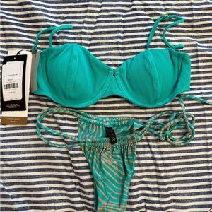 NWT Vix Paula Hermanny M Green Bikini Set with Adjustable Straps and Side Ties